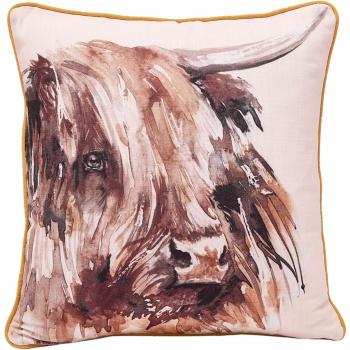 Meg Hawkins Cream Highland Cow Cushion