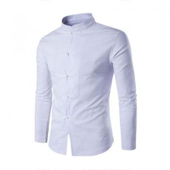 Men's Long Sleeve Mandarin Collar Casual Shirt