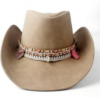 Breiter Krempen-Cowboyhut aus Leder mit geflochtener Band für Männer und Frauen