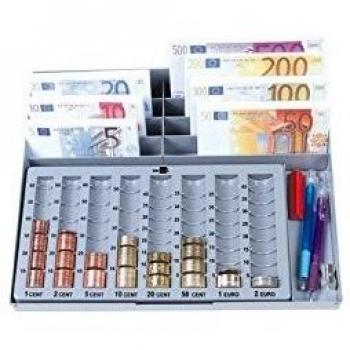 Portamonedas plástico euro Q-Connect con bandeja metálica para billetes