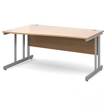 Office Left Hand Wave Desk 1600mm – Beech Top with Silver Cantilever (Momento)