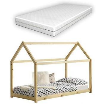 Letto Casetta per Bambini con Materasso in Schiuma Fredda 70x140 cm