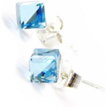 Aretes de Plata 'Cubes de Cristal' en Turquesa 4 mm