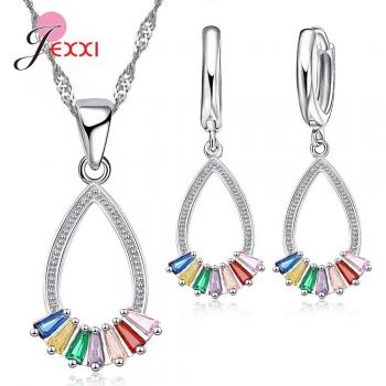 Vibrant Drops: 925 Silver Pendant & Earrings Set