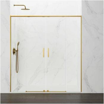 Paroi de douche double panneau fixe + 2 portes coulissantes, finition or brossé