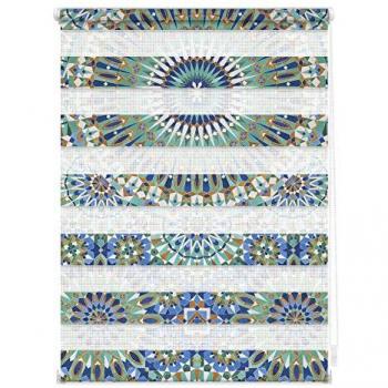 Blickdichtes Duo Rollo Klemmfix mit orientalischem Muster in Blau-Grün, ohne Bohren, 90x150 cm