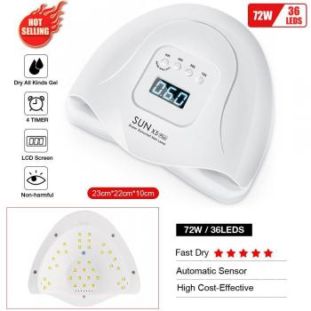108W UV LED Manicure Lamp, 54 LEDs, 3-Speed Timer, Auto-Sensor Feature