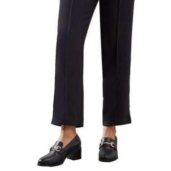 Lydia Navy Loafers for Women – Wide Fit, Medium Heel, Faux Leather