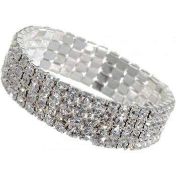 Brazalete elástico de strass plateado para mujer