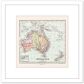 Artery8 Sampson Australasia: 8x8 Wood-Framed Map of Australia, Fiji & Mount (White)