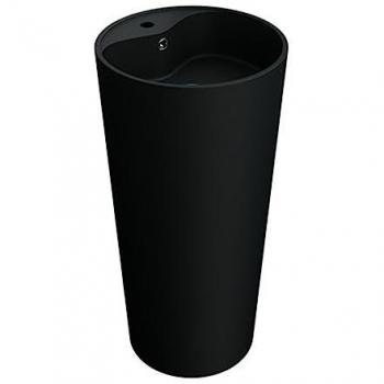 Lavabo colonnette noire mat, vasque sur pied, surface solide 45x45x90 cm