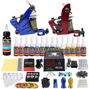 Solong Tattoo® Profi‑Tattoo‑Set: 2 Pro‑Machine, 14 Tinten, EU‑Stecker, Fußpedal