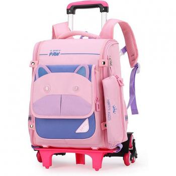 Mochila con ruedas para niños Fengdong, color azul y rosa, con estuche de lápices y diseño impermeable