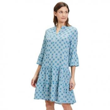 Cartoon Druckkleid Casual-Kleid mit Stufen Gr. 36, Damen, blau/weiß