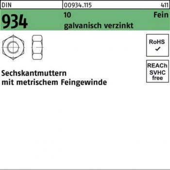 Stahl Sechskantmutter M14 x 1,5 DIN 934 10 galvanisch verzinkt