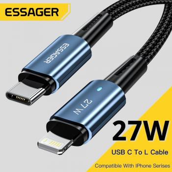 Essager Cable Lightning USB tipo C 27W para iPhone 14/13/12 Pro Max/Mini/Xs/Xr/X/8