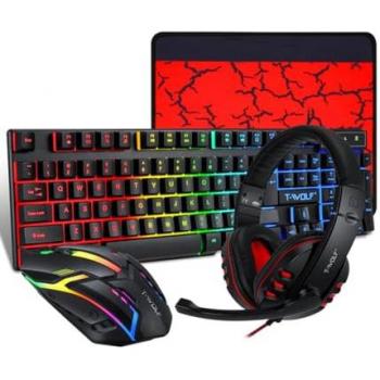 Conjunto Andowl Gaming Completo: Teclado, Ratón, Auriculares y Alfombrilla RGB