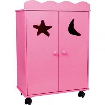 Mobili per Bambole in Legno, Armadio Pink 2880 con Ruote