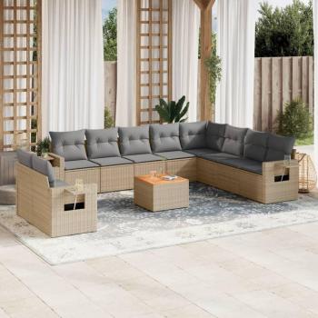 Conjunto de Sofás de Jardín 11 Piezas con Cojines Beige Mezcla