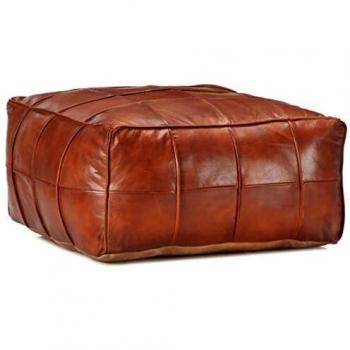 Bodenkissen Pouf Hellbraun 60x60x30cm Echtes Ziegenleder