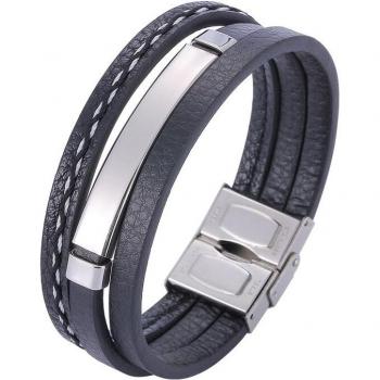 FORTAFY Punk Style Leather Bracelet for Men with Stainless Steel Elements FR1153