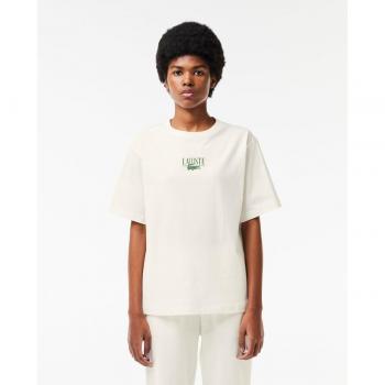 Camiseta Lacoste Mujer Algodón Estampado Manga Corta Blanca Verde