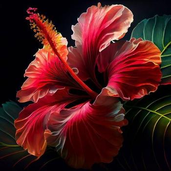 Tableau Floral Hibiscus 45x45 cm
