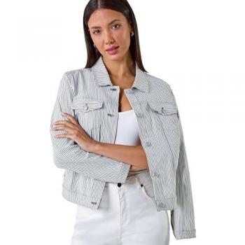Roman Womens Black Stripe Stretch Jacket with Pockets