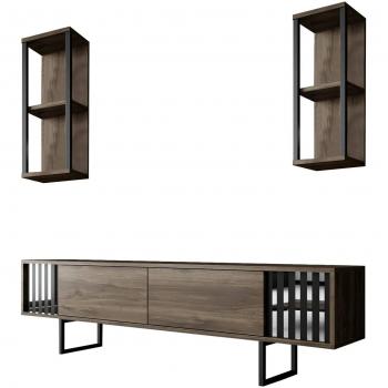 Armadio TV Ananke – Base Parete Attrezzata 180x30h48 cm, Noce e Nero con Imballo Rinforzato