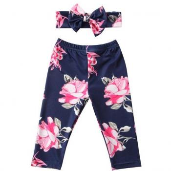 Pudcoco Baby Girls Long Floral Pants and Headband 0-24M