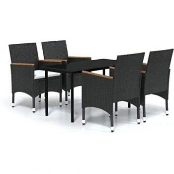 VidaXL Градински трапезен комплект от 5 части с възглавници черен