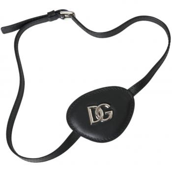 Dolce & Gabbana Accessories Unisex Black Size: ONE SIZE Black Calf Leather Metal DG Logo Eye Patch
