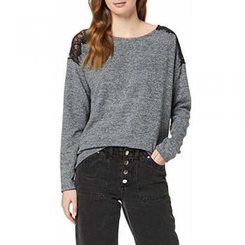 Top de Encaje Vero Moda VMMALENA LS Camiseta de Manga Larga, Gris