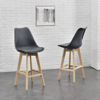 Set di 6 Sgabelli da Bar con Seduta Imbottita e Gambe in Legno