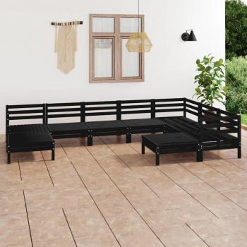 VidaXL Juego de muebles de jardín de 9 piezas de pino macizo negro