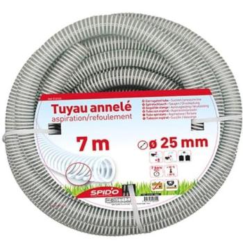 Tuyau Flexible PVC Armé SPIDO 7 m – Ø 25 mm – Renfort Spirale, Aspiration et Refoulement