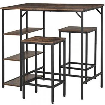HOMCOM Brown Bar Height Dining Table Set with 2 Stools