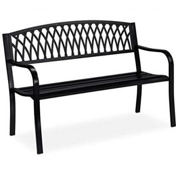 Relaxdays Gartenbank, Zweisitzer, Metall, 87 x 127 x 60 cm, schwarz