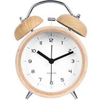 Klassischer Holzwecker Karlsson KA5660WH – schwarzer Zeiger, weißes Zifferblatt