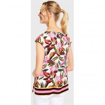 Commas Casual Identity Damen Kurzärmellook Weiß AOP Blatt & Blume, dekoriert mit Kante 34