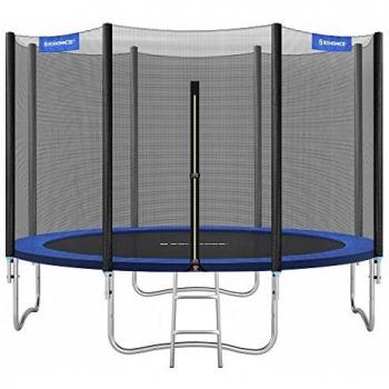 Tapis de saut extérieur 305 cm bleu – Filet, échelle, protection maximale