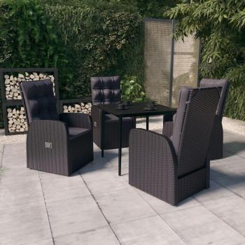 Vidaxl Juego de comedor de jardín 5 piezas con cojines negros