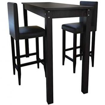 VidaXL Set of 1 Black Bar Table and 2 Black Bar Chairs
