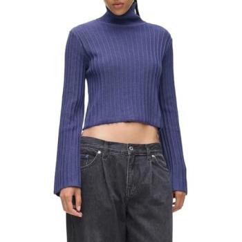 Maglione Blu S Karl Lagerfeld Collo Alto Plisse Skipper