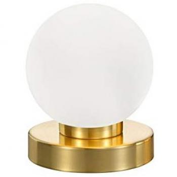LED Touch Nachttischlampe Kugel dimmbar, Warmweiß, Glas-Schirm Ø 12cm, Messing-Sockel