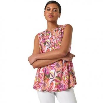 Women’s Pink Floral Burnout Pintuck Shirt (Size 20)