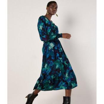 Apricot Abstraktes Blumen-Midikleid für Damen