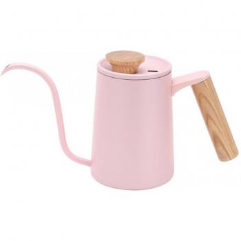 Pink White Stainless Steel Pour Over Coffee Pot with Wooden Handle