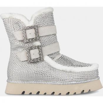 Gray Alma En Pena Women's Winter Ankle Boots with Fur Effect and Rhinestone Detail