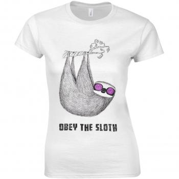 Sloth Obey Comedy Apparel: White Women’s T-Shirt, Top XL